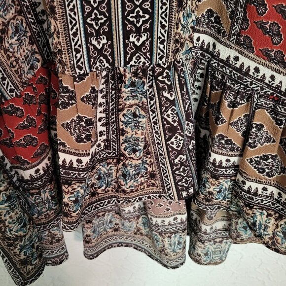 Hayden Los Angeles Multicolor Patchwork Hi Low Boho Peasant Top Size Medium - Picture 6 of 8